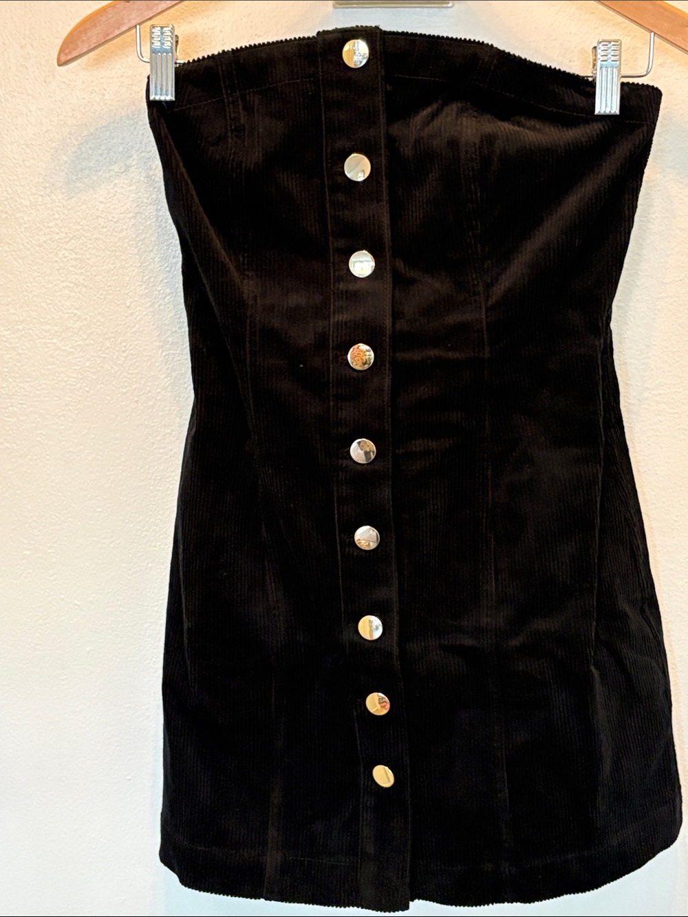 GAP Strapless Black Corduroy Button-Front Mini Dress